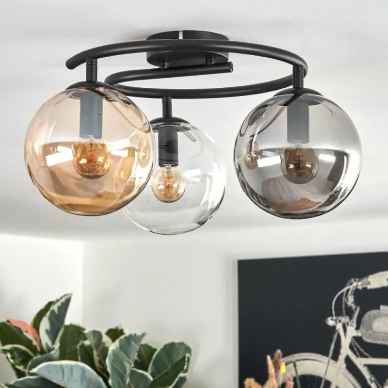 hofstein Gastor Plafonnier, Boule lumineuse 37 cm Ambre, Clair, Fumé, 3 lumières