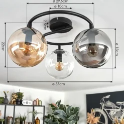 hofstein Gastor Plafonnier, Boule lumineuse 37 cm Ambre, Clair, Fumé, 3 lumières
