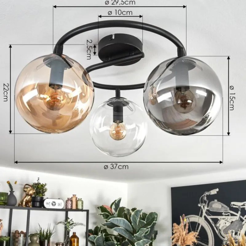 hofstein Gastor Plafonnier, Boule lumineuse 37 cm Ambre, Clair, Fumé, 3 lumières