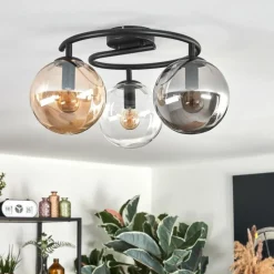 hofstein Gastor Plafonnier, Boule lumineuse 37 cm Ambre, Clair, Fumé, 3 lumières