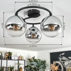 hofstein Gastor Plafonnier, Boule lumineuse 37 cm Chrome, Clair, Fumé, 3 lumières