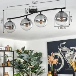 hofstein Gastor Plafonnier, Boule lumineuse Clair, Fumé, 4 lumières