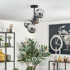 Suspension Verre Fumé-hofstein Gastor Plafonnier, Boule lumineuse Chrome, Fumé, 4 lumières