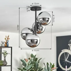 Suspension Verre Fumé-hofstein Gastor Plafonnier, Boule lumineuse Chrome, Fumé, 4 lumières