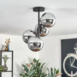 Suspension Verre Fumé-hofstein Gastor Plafonnier, Boule lumineuse Chrome, Fumé, 4 lumières