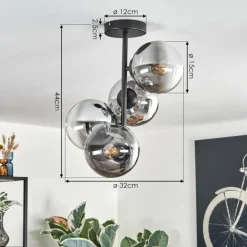 hofstein Gastor Plafonnier, Boule lumineuse Chrome, Clair, Fumé, 4 lumières