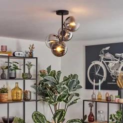 hofstein Gastor Plafonnier, Boule lumineuse Chrome, Clair, Fumé, 4 lumières