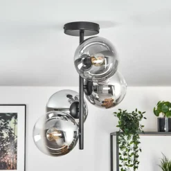 hofstein Gastor Plafonnier, Boule lumineuse Chrome, Clair, Fumé, 4 lumières