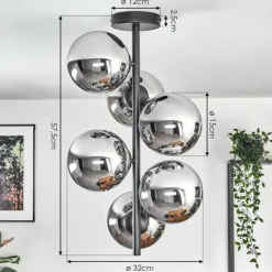 hofstein Gastor Plafonnier, Boule lumineuse Chrome, Fumé, 6 lumières