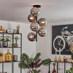 hofstein Gastor Plafonnier, Boule lumineuse Chrome, Fumé, 6 lumières