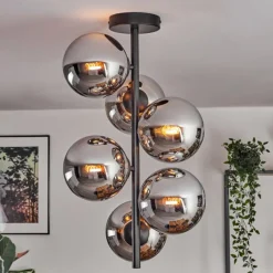 hofstein Gastor Plafonnier, Boule lumineuse Chrome, Fumé, 6 lumières