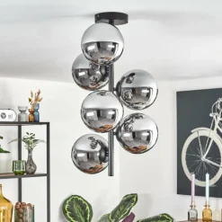 hofstein Gastor Plafonnier, Boule lumineuse Chrome, Fumé, 6 lumières