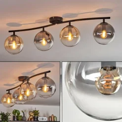hofstein Gastor Plafonnier, Boule lumineuse Ambre, Clair, Fumé, 4 lumières