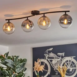hofstein Gastor Plafonnier, Boule lumineuse Ambre, Clair, Fumé, 4 lumières