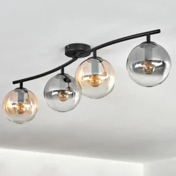 hofstein Gastor Plafonnier, Boule lumineuse Ambre, Clair, Fumé, 4 lumières