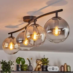 hofstein Gastor Plafonnier, Boule lumineuse Ambre, Clair, Fumé, 4 lumières