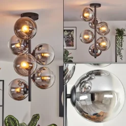 hofstein Gastor Plafonnier, Boule lumineuse Chrome, Fumé, 6 lumières