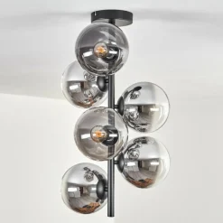 hofstein Gastor Plafonnier, Boule lumineuse Chrome, Fumé, 6 lumières