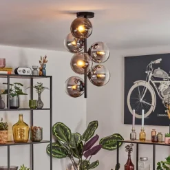 hofstein Gastor Plafonnier, Boule lumineuse Chrome, Fumé, 6 lumières