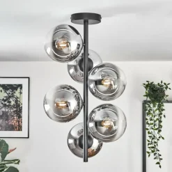 hofstein Gastor Plafonnier, Boule lumineuse Chrome, Fumé, 6 lumières