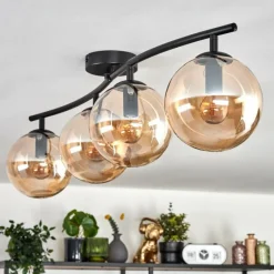 hofstein Gastor Plafonnier, Boule lumineuse Ambre, 4 lumières