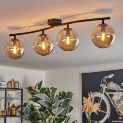 hofstein Gastor Plafonnier, Boule lumineuse Ambre, 4 lumières