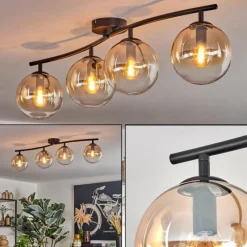 hofstein Gastor Plafonnier, Boule lumineuse Ambre, Clair, 4 lumières