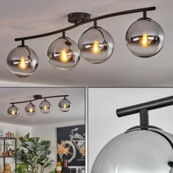hofstein Gastor Plafonnier, Boule lumineuse Chrome, Clair, Fumé, 4 lumières