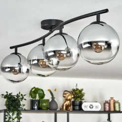 hofstein Gastor Plafonnier, Boule lumineuse Chrome, Clair, Fumé, 4 lumières