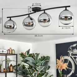 hofstein Gastor Plafonnier, Boule lumineuse Chrome, Clair, Fumé, 4 lumières