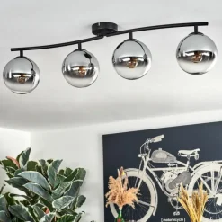 hofstein Gastor Plafonnier, Boule lumineuse Chrome, Clair, Fumé, 4 lumières