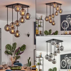 Suspension Verre Fumé-hofstein Gastor Plafonnier, Boule lumineuse Fumé, 9 lumières