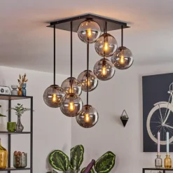Suspension Verre Fumé-hofstein Gastor Plafonnier, Boule lumineuse Fumé, 9 lumières