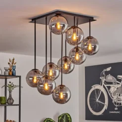 Suspension Verre Fumé-hofstein Gastor Plafonnier, Boule lumineuse Fumé, 9 lumières