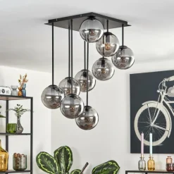 Suspension Verre Fumé-hofstein Gastor Plafonnier, Boule lumineuse Fumé, 9 lumières