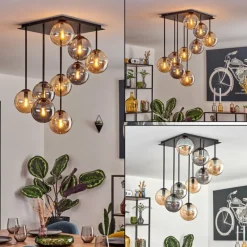hofstein Gastor Plafonnier, Boule lumineuse Ambre, Fumé, 9 lumières