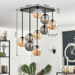 hofstein Gastor Plafonnier, Boule lumineuse Ambre, Fumé, 9 lumières