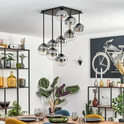 hofstein Gastor Plafonnier, Boule lumineuse Clair, Fumé, 9 lumières