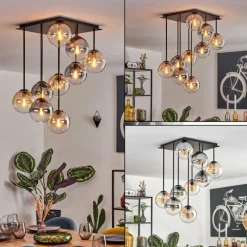 hofstein Gastor Plafonnier, Boule lumineuse Ambre, Clair, Fumé, 9 lumières