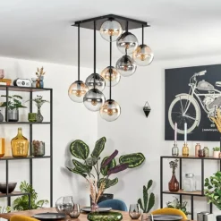 hofstein Gastor Plafonnier, Boule lumineuse Ambre, Clair, Fumé, 9 lumières