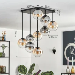 hofstein Gastor Plafonnier, Boule lumineuse Ambre, Clair, Fumé, 9 lumières