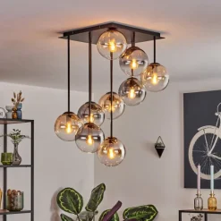 hofstein Gastor Plafonnier, Boule lumineuse Ambre, Clair, Fumé, 9 lumières