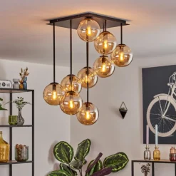hofstein Gastor Plafonnier, Boule lumineuse Ambre, 9 lumières