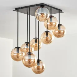 hofstein Gastor Plafonnier, Boule lumineuse Ambre, 9 lumières