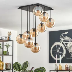 hofstein Gastor Plafonnier, Boule lumineuse Ambre, 9 lumières