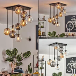 hofstein Gastor Plafonnier, Boule lumineuse Ambre, Clair, Fumé, 9 lumières