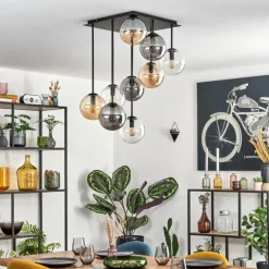 hofstein Gastor Plafonnier, Boule lumineuse Ambre, Clair, Fumé, 9 lumières