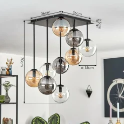 hofstein Gastor Plafonnier, Boule lumineuse Ambre, Clair, Fumé, 9 lumières