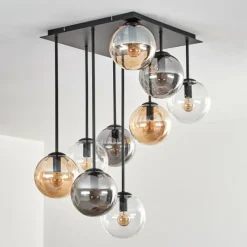 hofstein Gastor Plafonnier, Boule lumineuse Ambre, Clair, Fumé, 9 lumières