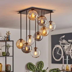 hofstein Gastor Plafonnier, Boule lumineuse Ambre, Clair, Fumé, 9 lumières